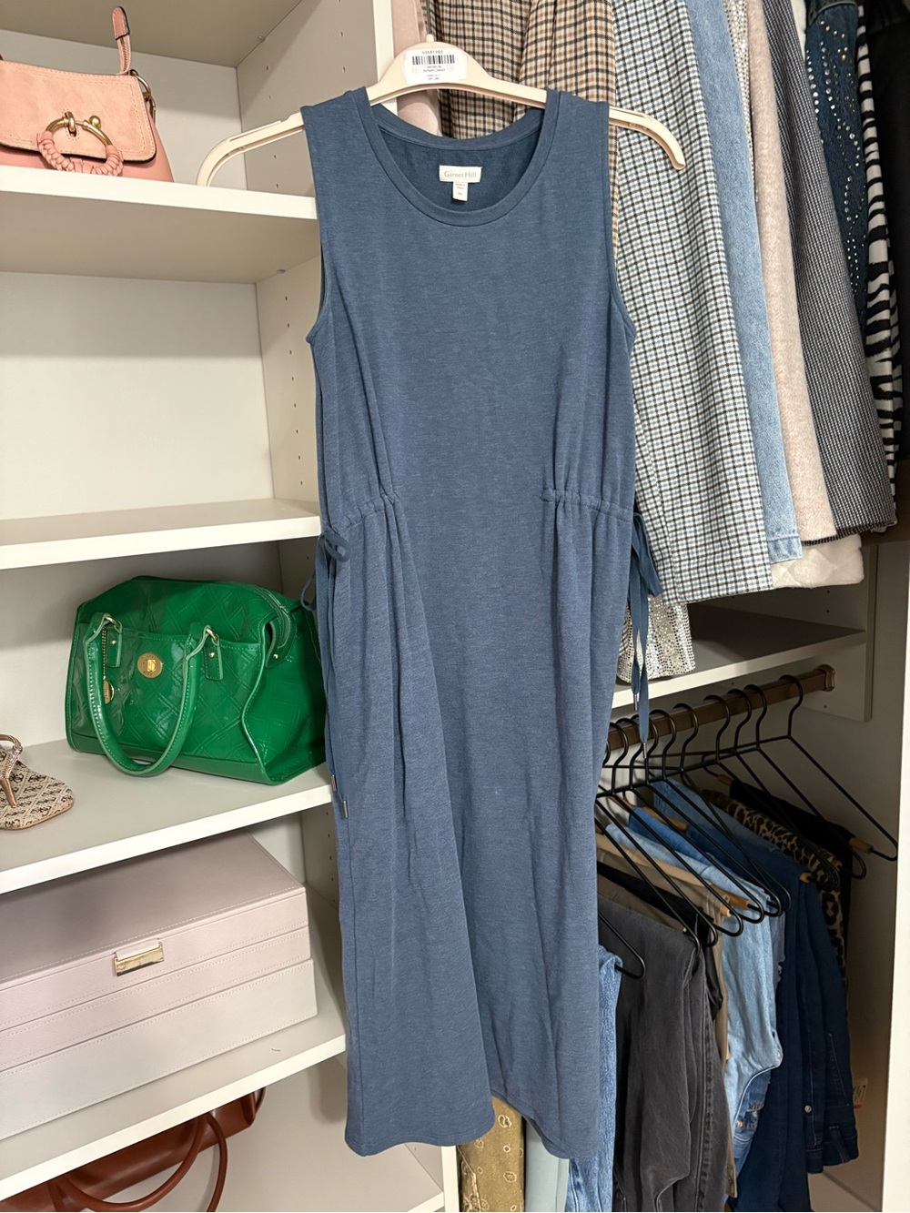 Garnet Hill Slate Blue Sleeveless Maxi Dress with Side Ties